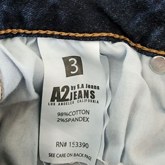 A2 Factory Distressed Raw Hem Skinny Fit Mid Rise Dark Wash Jeans Size 3 - Picture 3 of 3